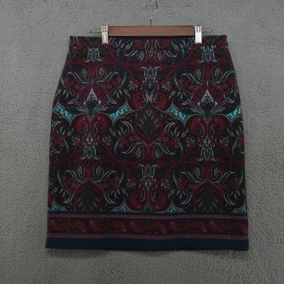 Talbots Dresses & Skirts - Talbots Skirt Womens 14P Petite Paisley Black Maroon Workwear Business Classic